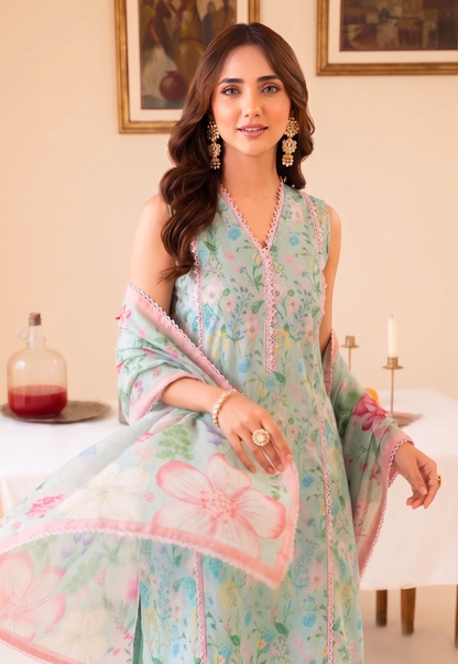 Faiza Faisal | FNF Printed Lawn | MINT DAISY - Casual Dress - available at Maria Faisal in UK and USA.