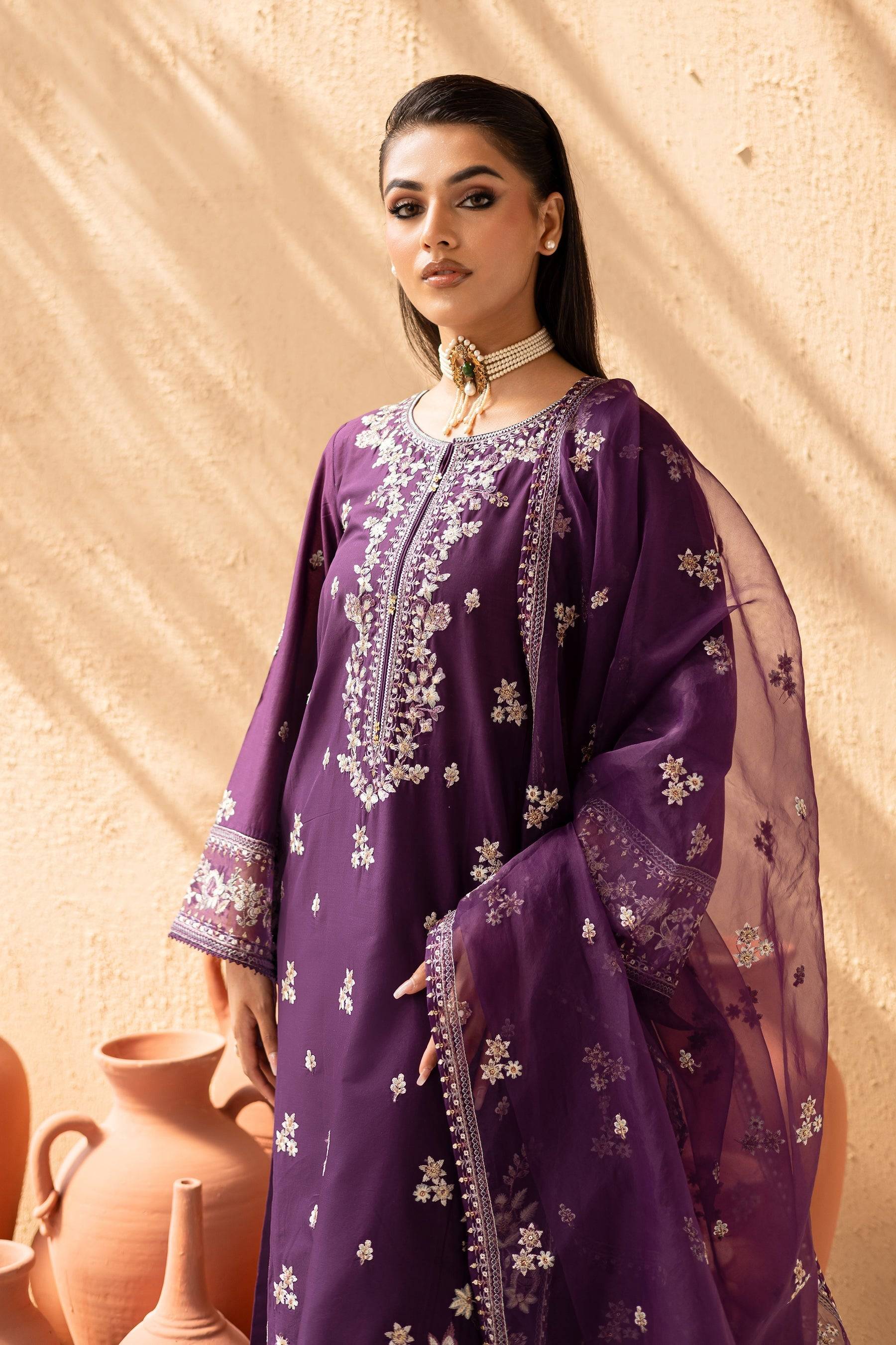 Batik | Nyra Embroidered Summer Solids | Amethyst by Maria Faisal - Registered Vendor of : Batik - type : Ladies Clothes - 100% original wedding dresses