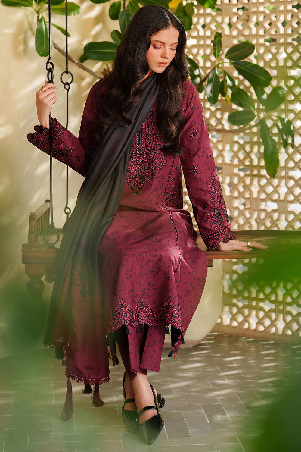 Farasha | Meline Premium Viscose 25 | Sable Bloom - Luxury Dress - available at Maria Faisal in UK and USA.