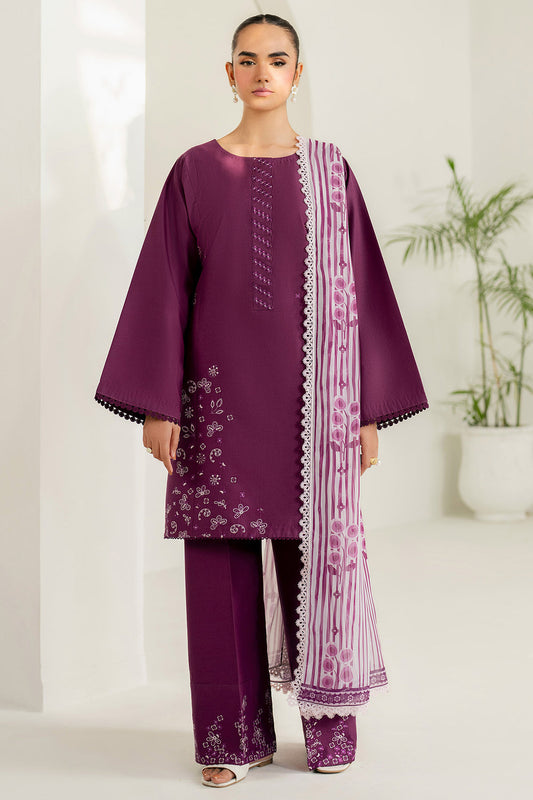 Farasha | Thread Lines Embroidered | Mauve Eclips - Ladies Clothes - Maria Faisal