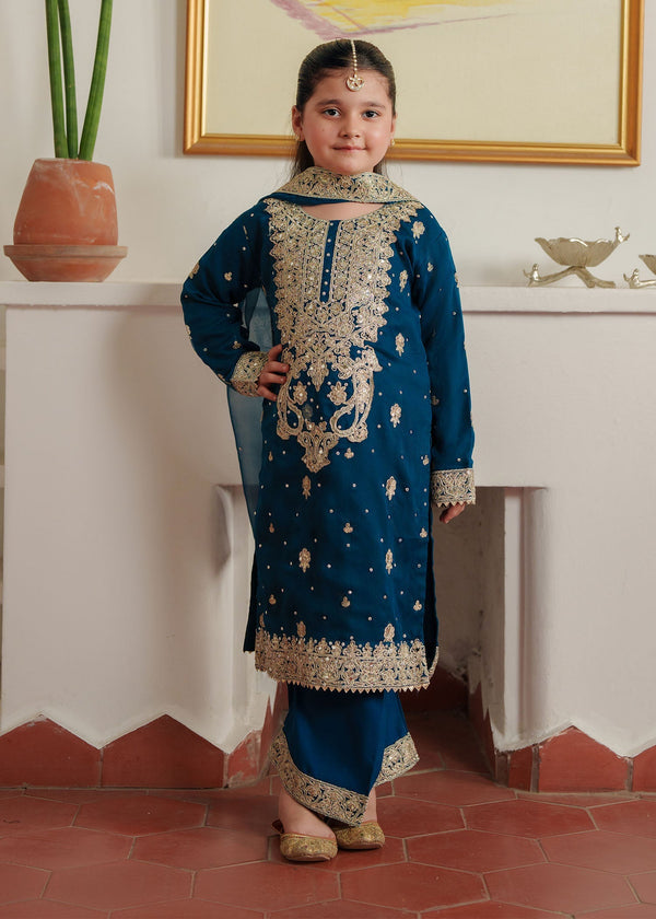 3 Piece Embroidered Chiffon Suit - Kids Clothing - available at Maria Faisal in UK and USA.