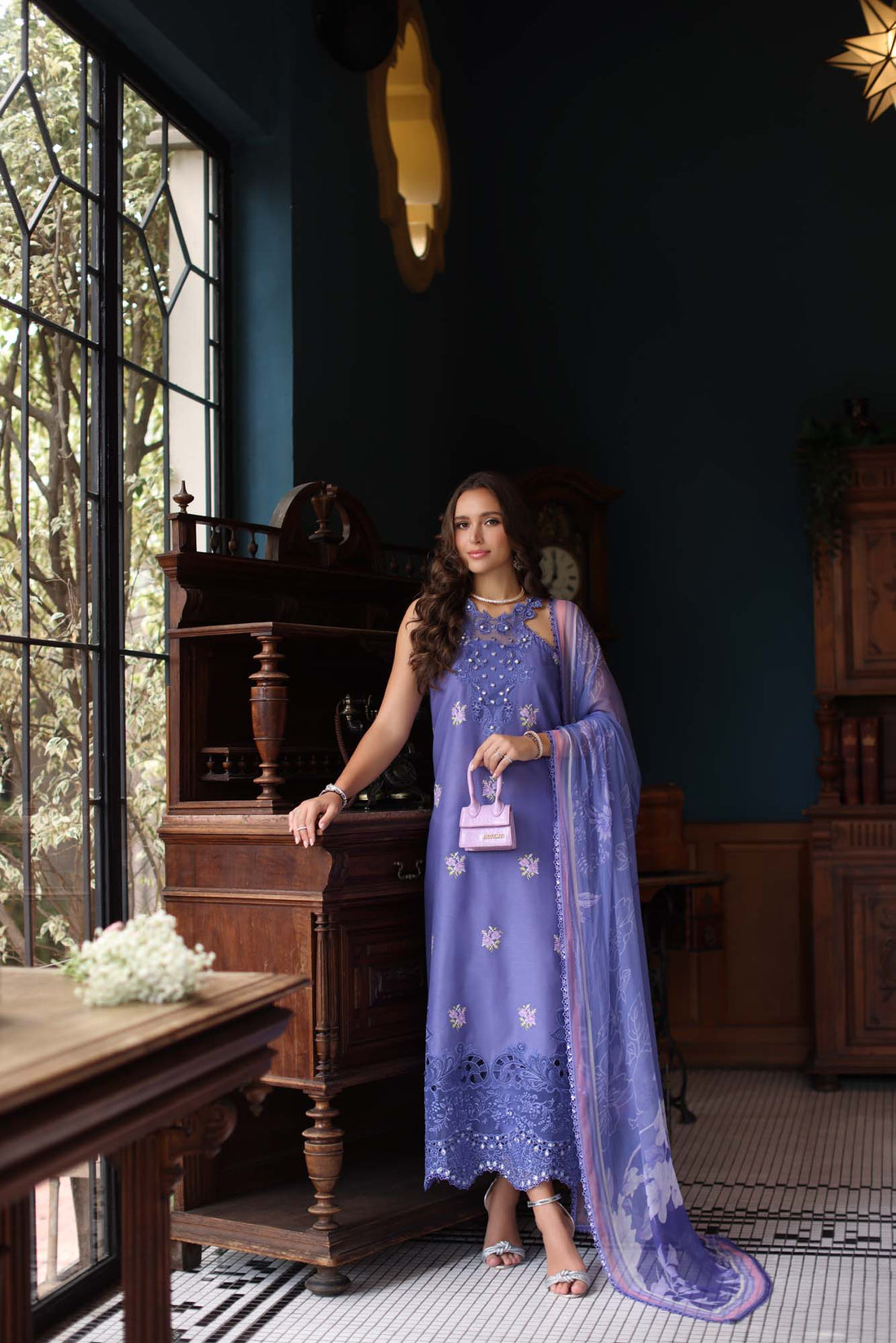 Noor by Saadia Asad | Eid Luxury Schiffli Laserkari 25 | D2- Indigo - Ladies Clothes - Maria Faisal
