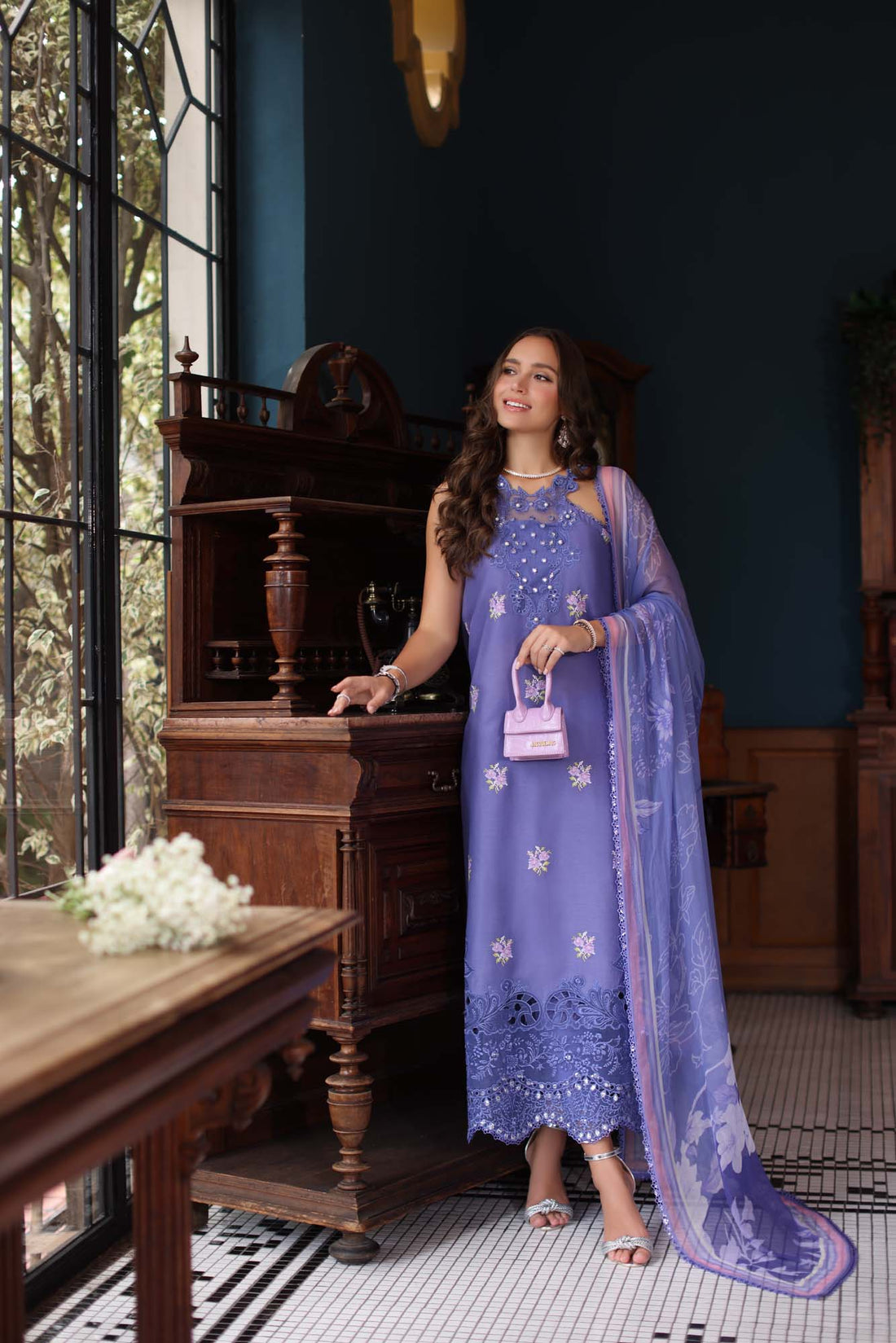 Noor by Saadia Asad | Eid Luxury Schiffli Laserkari 25 | D2- Indigo - Ladies Clothes - Maria Faisal