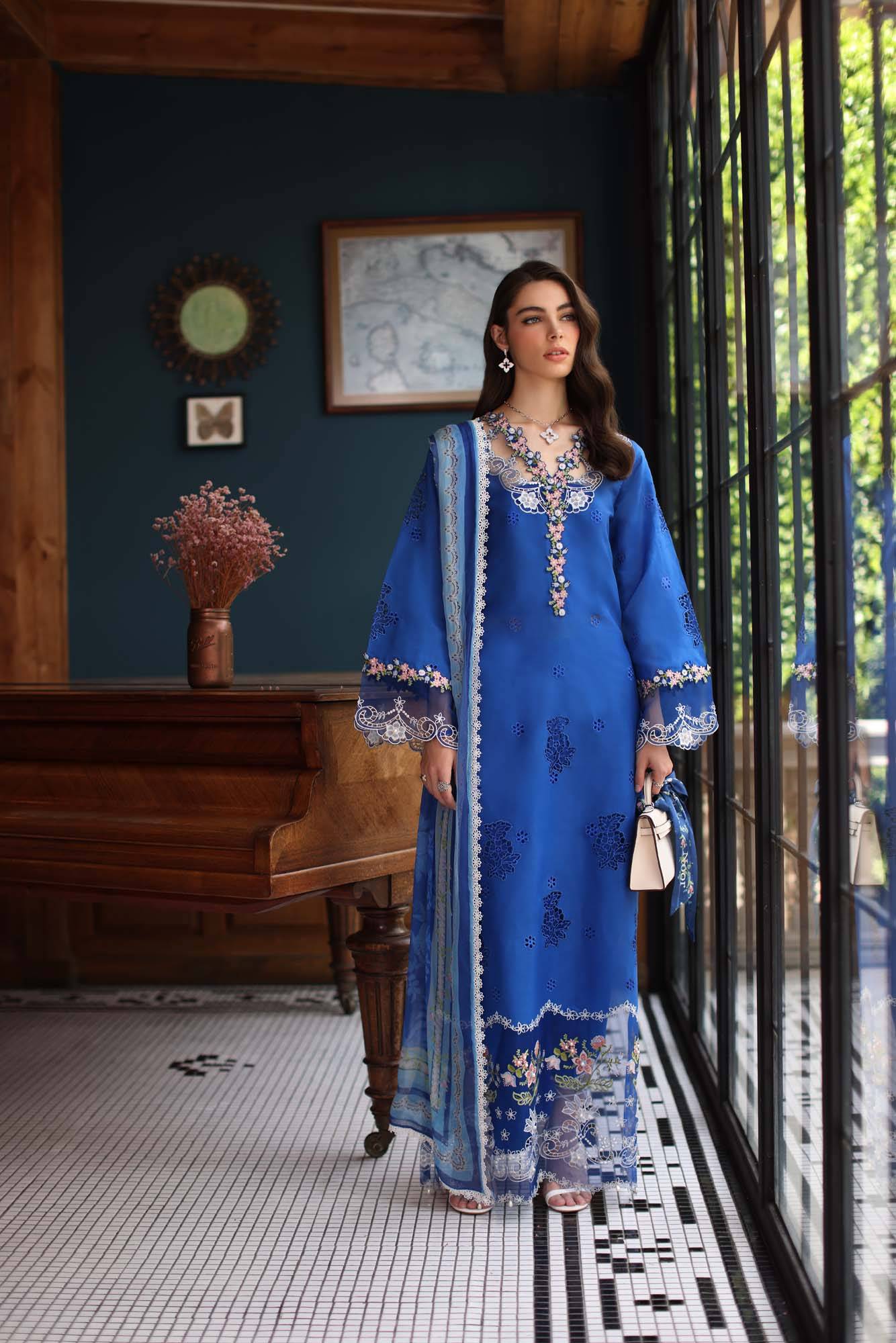 Noor by Saadia Asad | Eid Luxury Schiffli Laserkari 25 | D4- Ink Blue by Maria Faisal - Registered Vendor of : Noor by Saadia Asad - type : Ladies Clothes - 100% original wedding dresses