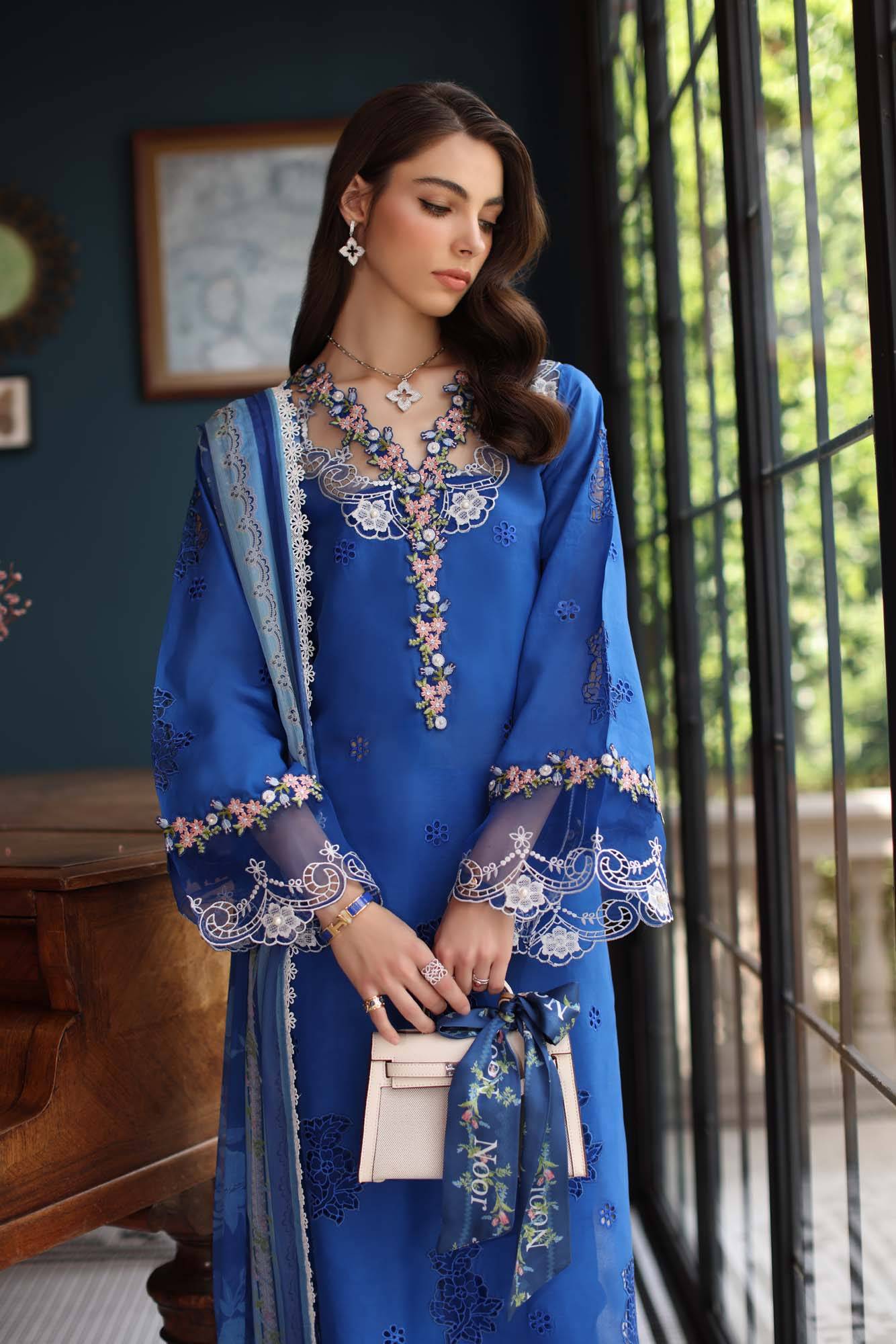 Noor by Saadia Asad | Eid Luxury Schiffli Laserkari 25 | D4- Ink Blue by Maria Faisal - Registered Vendor of : Noor by Saadia Asad - type : Ladies Clothes - 100% original wedding dresses