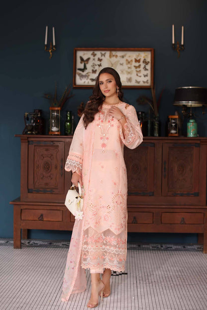 Noor by Saadia Asad | Eid Luxury Schiffli Laserkari 25 | D6- Peach by Maria Faisal - Registered Vendor of : Noor by Saadia Asad - type : Ladies Clothes - 100% original wedding dresses