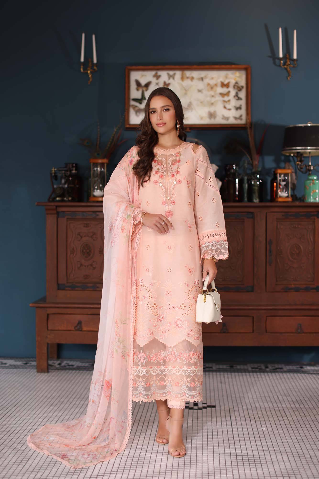 Noor by Saadia Asad | Eid Luxury Schiffli Laserkari 25 | D6- Peach by Maria Faisal - Registered Vendor of : Noor by Saadia Asad - type : Ladies Clothes - 100% original wedding dresses