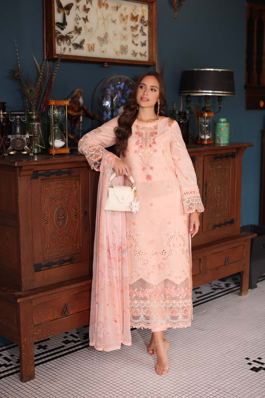 Noor by Saadia Asad | Eid Luxury Schiffli Laserkari 25 | D6- Peach - Ladies Clothes - Maria Faisal