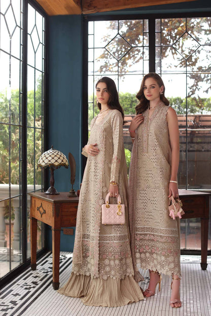 Noor by Saadia Asad | Eid Luxury Schiffli Laserkari 25 | D1- Beige by Maria Faisal - Registered Vendor of : Noor by Saadia Asad - type : Ladies Clothes - 100% original wedding dresses