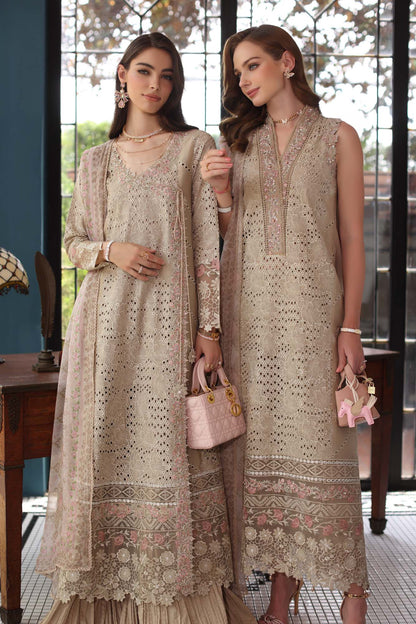 Noor by Saadia Asad | Eid Luxury Schiffli Laserkari 25 | D1- Beige by Maria Faisal - Registered Vendor of : Noor by Saadia Asad - type : Ladies Clothes - 100% original wedding dresses