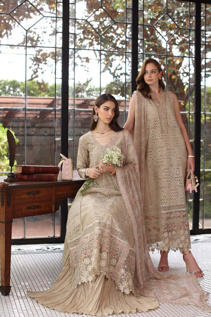 Noor by Saadia Asad | Eid Luxury Schiffli Laserkari 25 | D1- Beige by Maria Faisal - Registered Vendor of : Noor by Saadia Asad - type : Ladies Clothes - 100% original wedding dresses