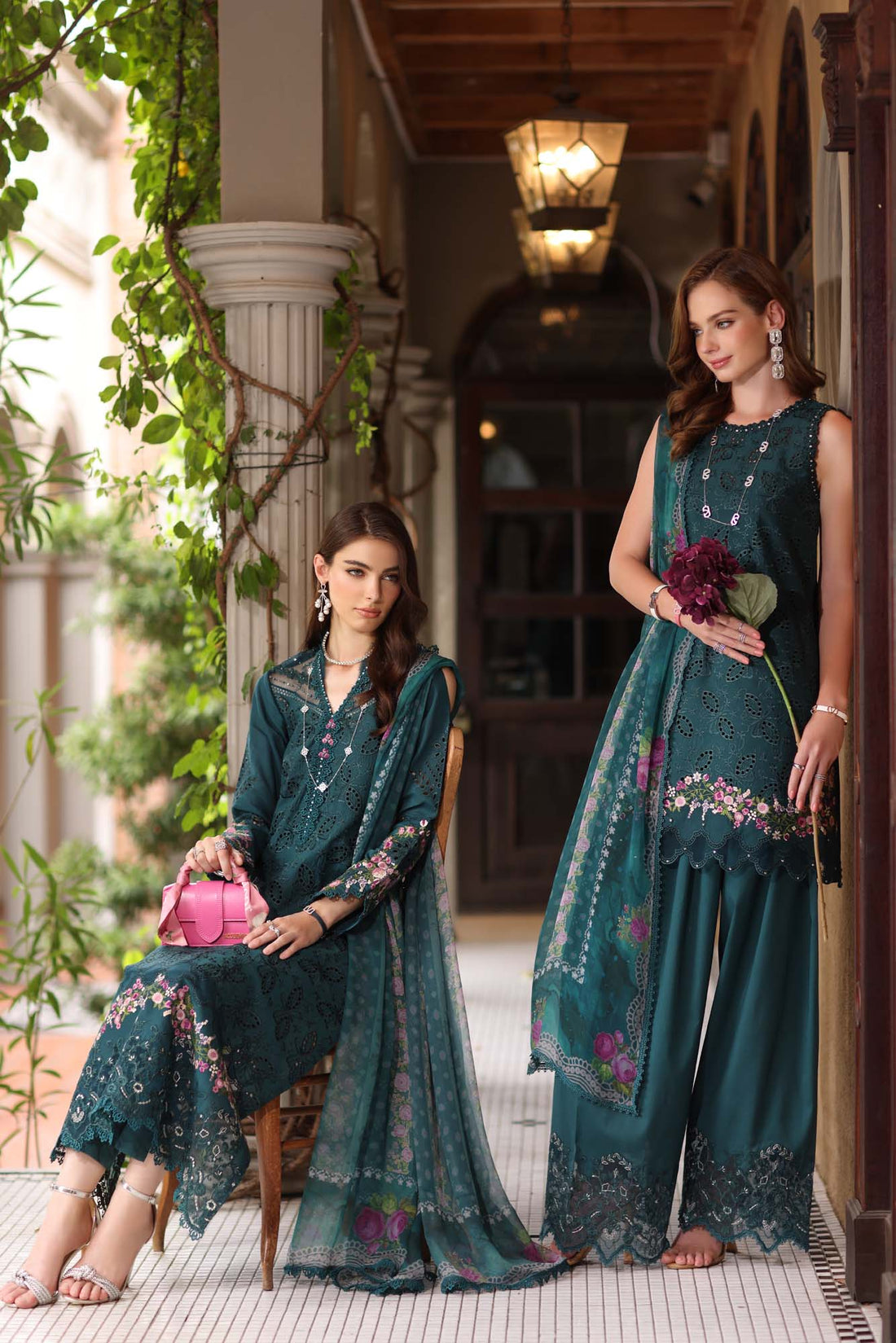 Noor by Saadia Asad | Eid Luxury Schiffli Laserkari 25 | D5- Teal - Ladies Clothes - Maria Faisal