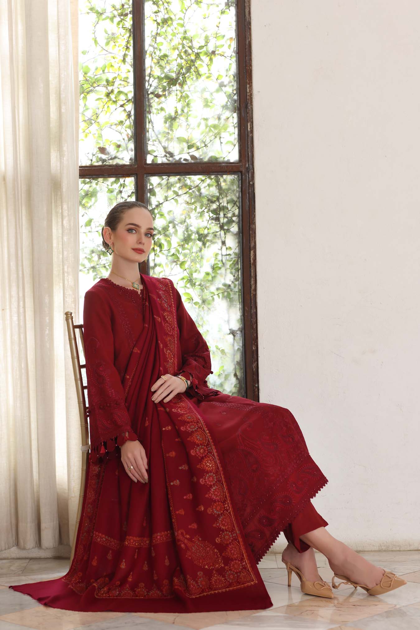 Noor by Saadia Asad | Winter Pashmina 25 | Ember - Casual Dress - available at Maria Faisal in UK and USA.