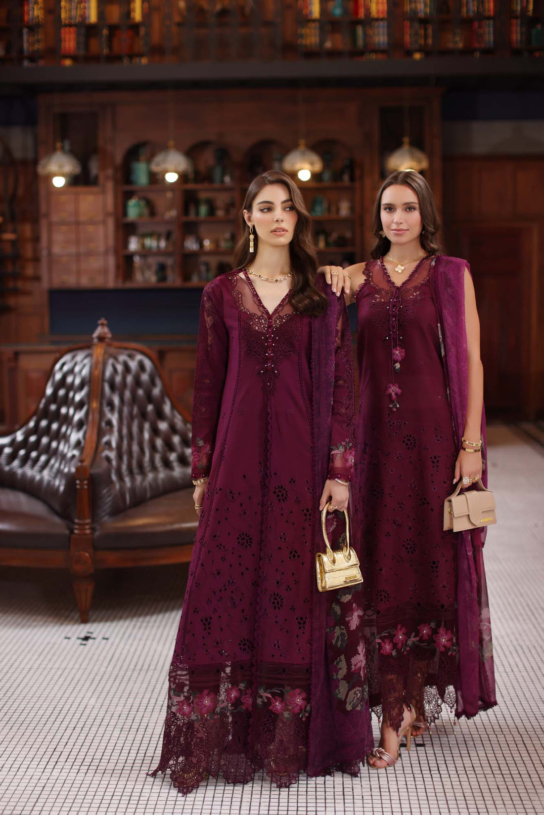 Noor by Saadia Asad | Eid Luxury Schiffli Laserkari 25 | D12- Plum - Ladies Clothes - Maria Faisal