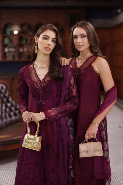 Noor by Saadia Asad | Eid Luxury Schiffli Laserkari 25 | D12- Plum by Maria Faisal - Registered Vendor of : Noor by Saadia Asad - type : Ladies Clothes - 100% original wedding dresses