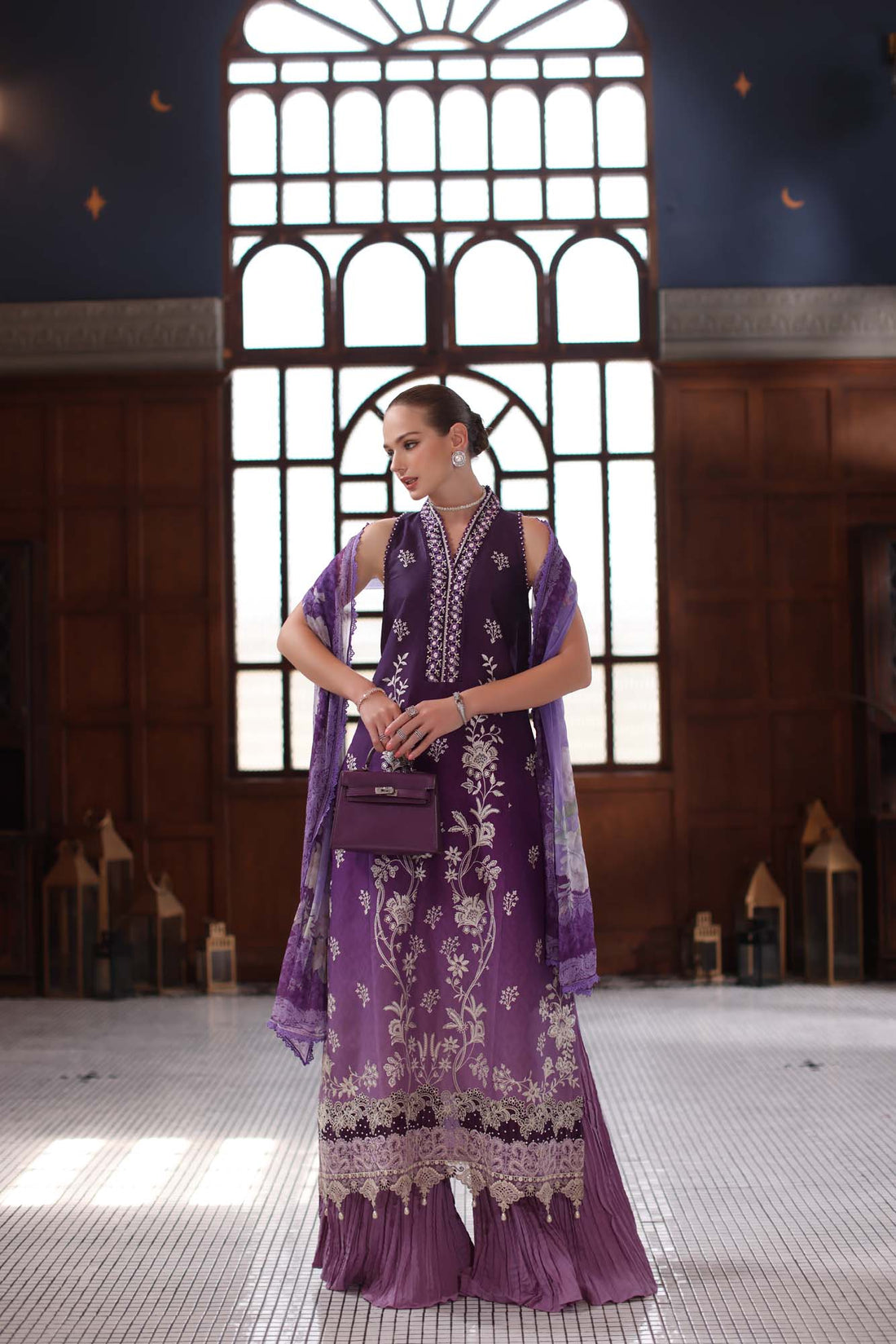 Noor by Saadia Asad | Eid Luxury Schiffli Laserkari 25 | D9- Purple - Ladies Clothes - Maria Faisal