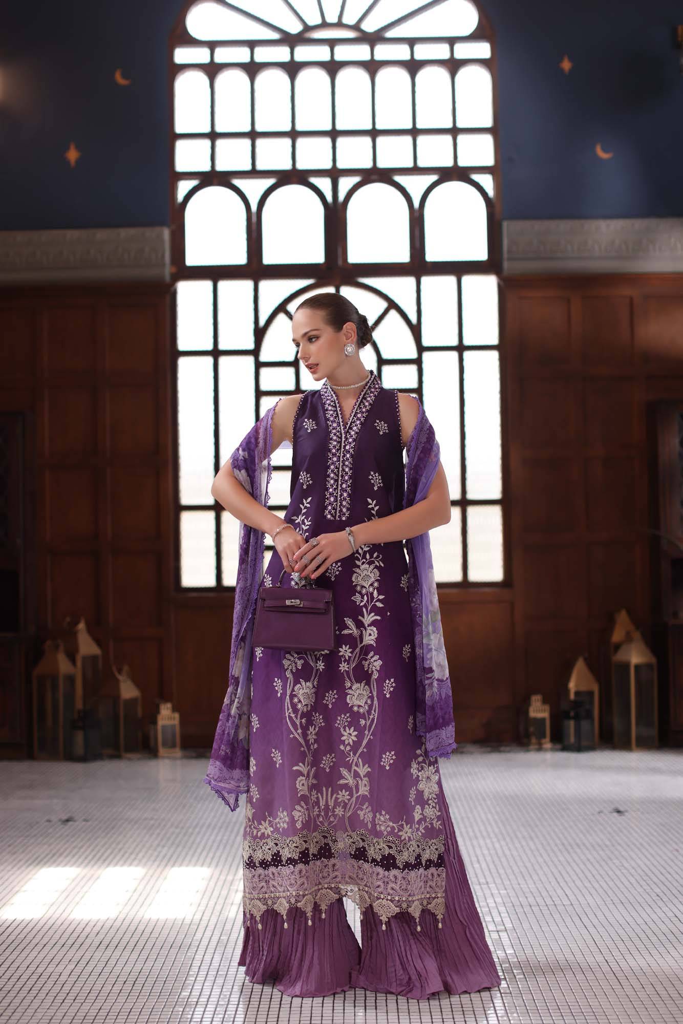 Noor by Saadia Asad | Eid Luxury Schiffli Laserkari 25 | D9- Purple by Maria Faisal - Registered Vendor of : Noor by Saadia Asad - type : Ladies Clothes - 100% original wedding dresses