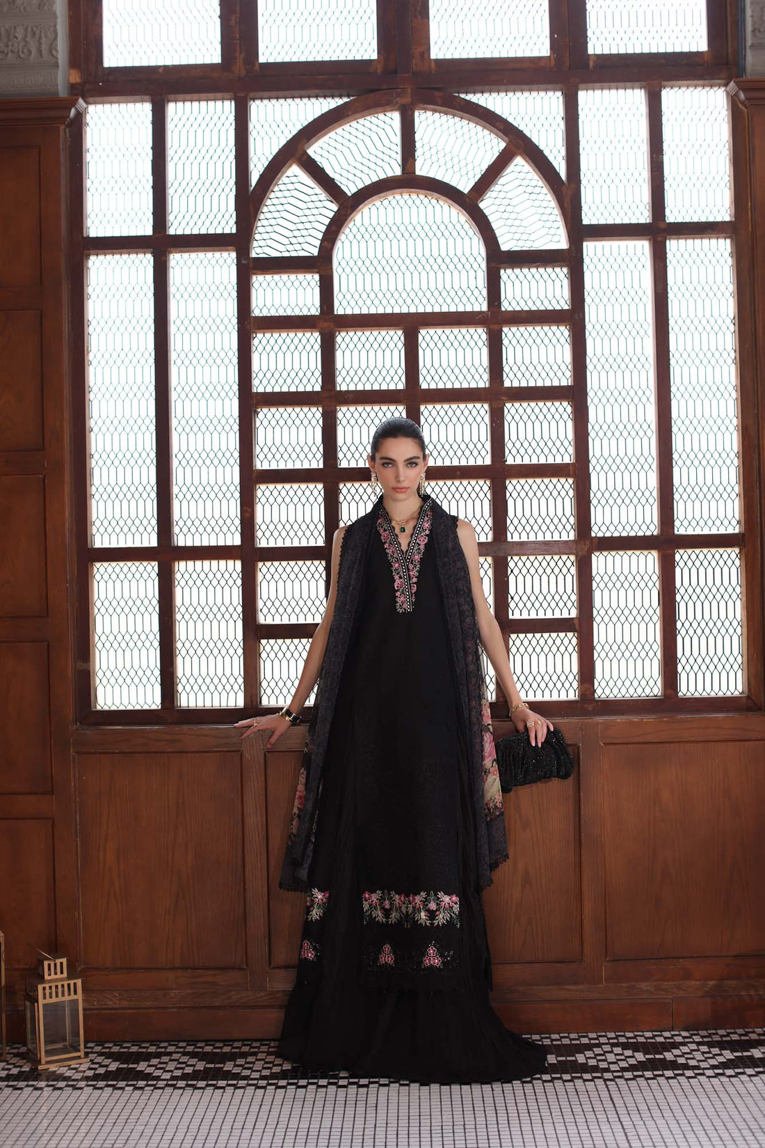 Noor by Saadia Asad | Eid Luxury Schiffli Laserkari 25 | D7- Black - Ladies Clothes - Maria Faisal