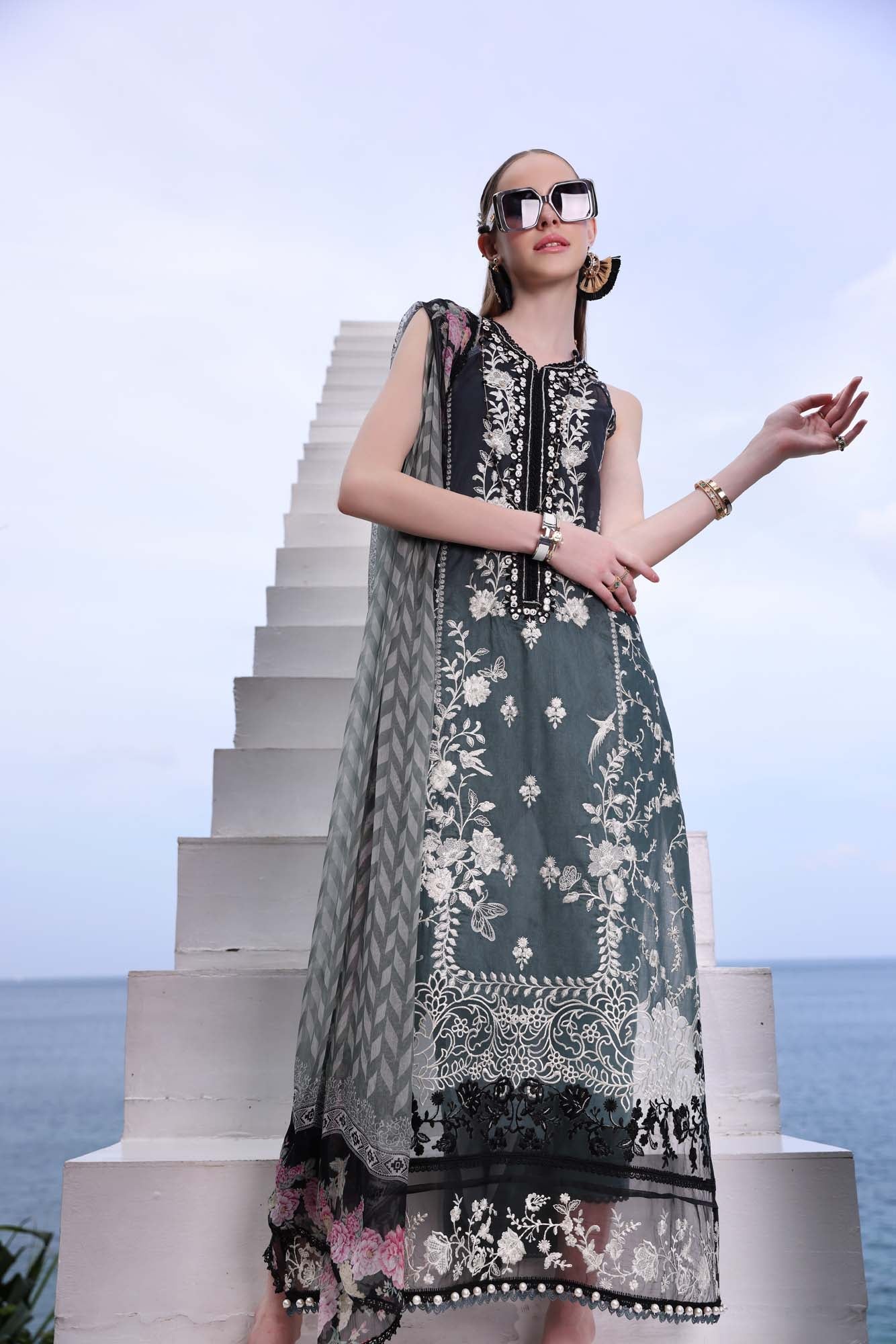 Noor by Saadia Asad | Luxe Printkari | D2-B - Luxury Dress - available at Maria Faisal in UK and USA.