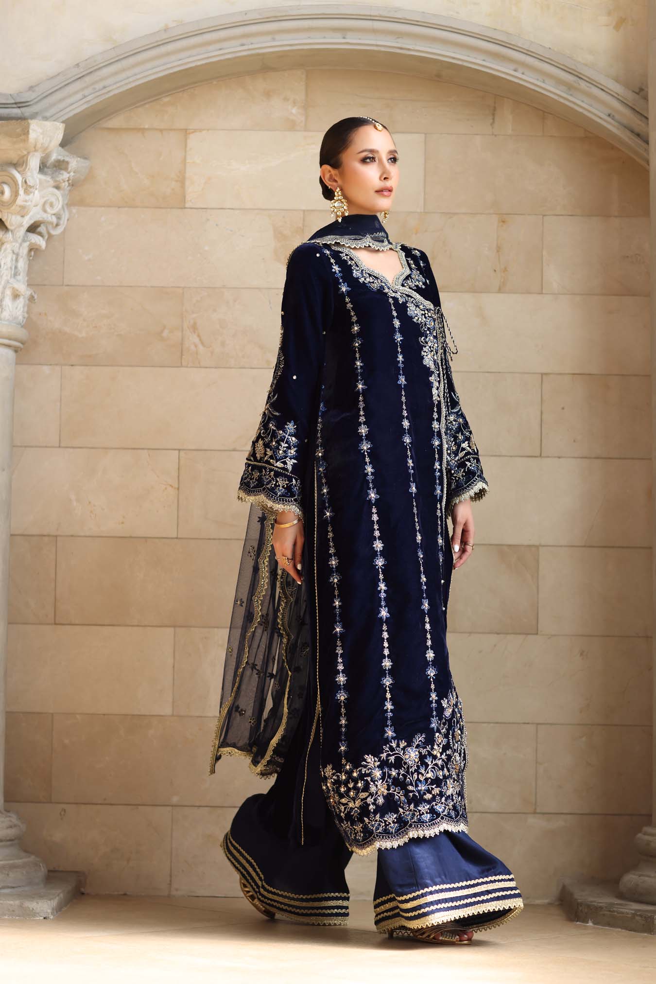 Noor by Saadia Asad | Handcrafted Velvet 25 | Falak - Formal Dress - available at Maria Faisal in UK and USA.