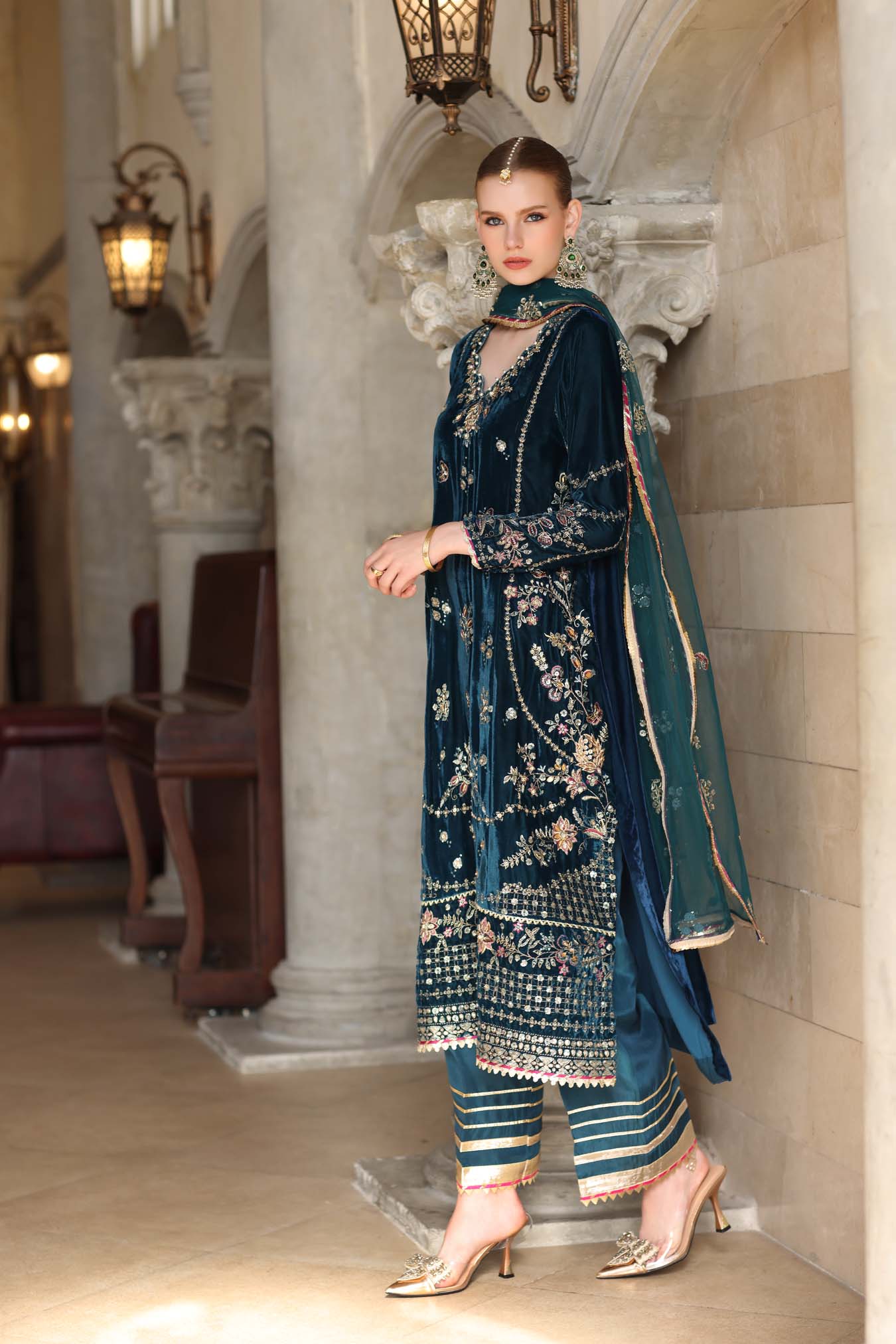Noor by Saadia Asad | Handcrafted Velvet 25 | Andaleeb - Formal Dress - available at Maria Faisal in UK and USA.