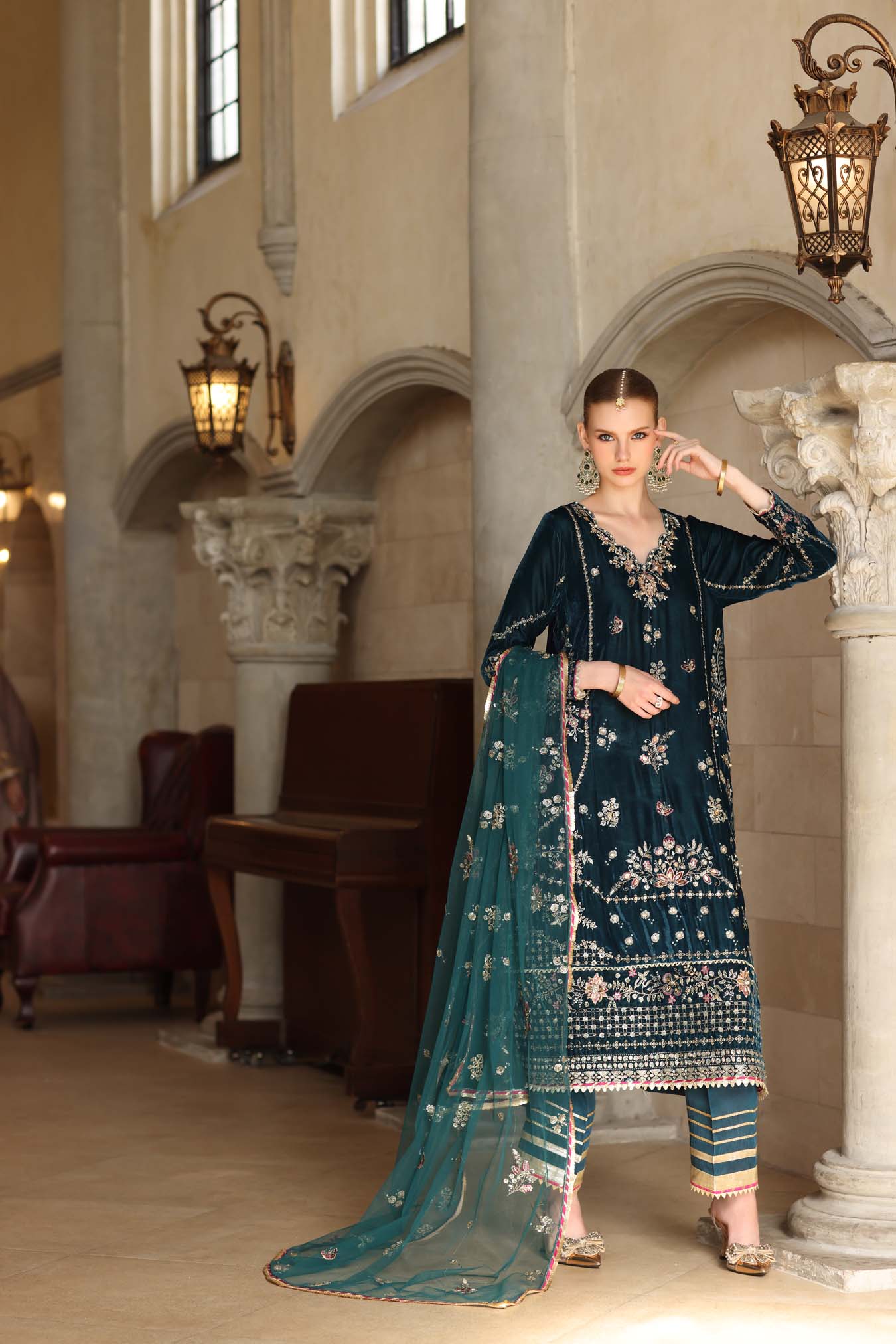 Noor by Saadia Asad | Handcrafted Velvet 25 | Andaleeb - Formal Dress - available at Maria Faisal in UK and USA.