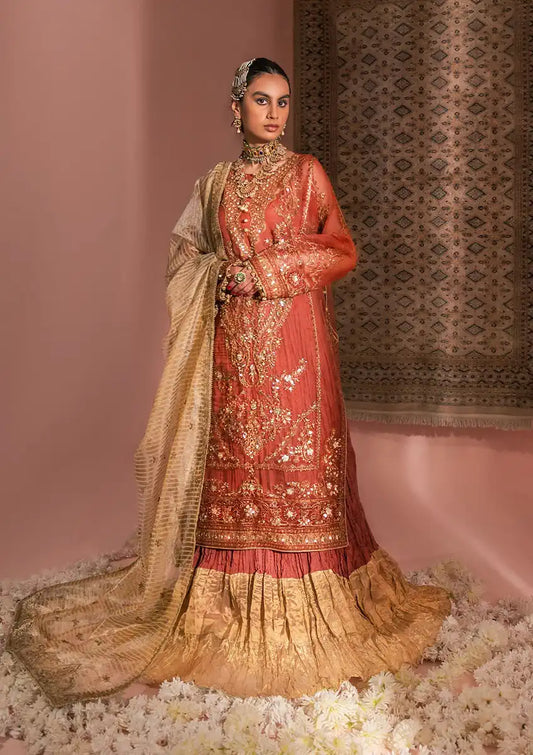 Aik Atelier Wedding Festive 23 LOOK 10 – Rose Gold Designer Dress with intricate embroidery and embellishments. Shop wedding dresses at Maria Faisal.