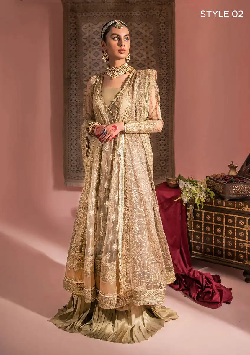 Aik Atelier Wedding Festive 23 LOOK 03 – Beige Designer Dress with intricate embroidery and embellishments. Shop wedding dresses at Maria Faisal.