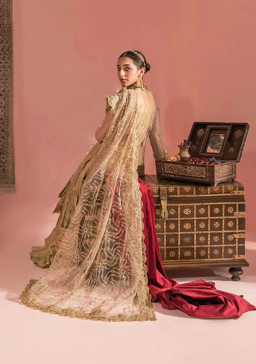 Aik Atelier Wedding Festive 23 LOOK 03 – Beige Designer Dress with intricate embroidery and embellishments. Shop wedding dresses at Maria Faisal.