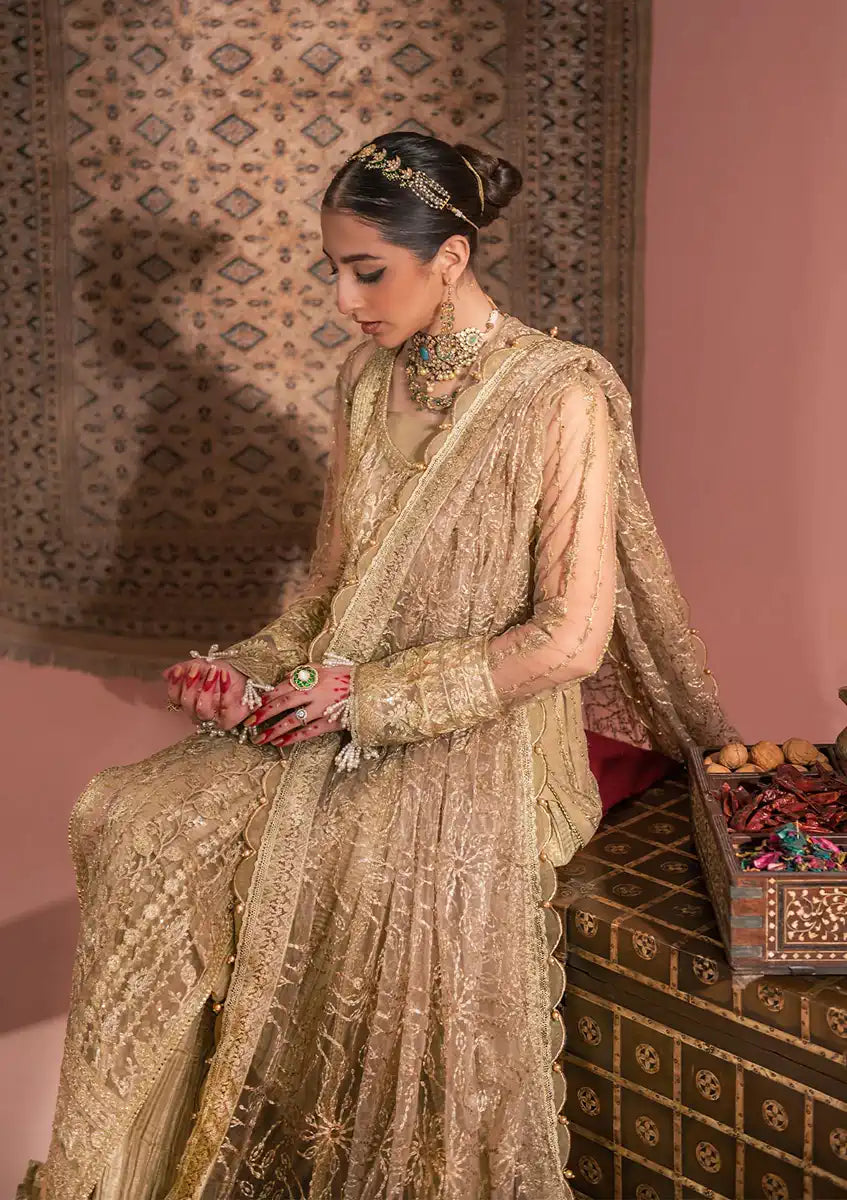 Aik Atelier Wedding Festive 23 LOOK 03 – Beige Designer Dress with intricate embroidery and embellishments. Shop wedding dresses at Maria Faisal.