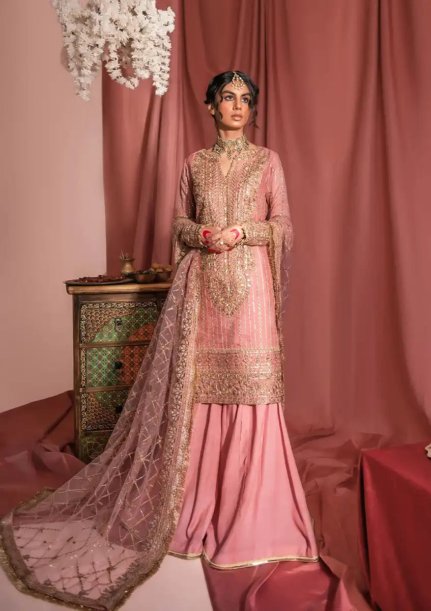 Aik Atelier Wedding Festive 23 LOOK 02 – Pink Designer Dress with intricate embroidery and embellishments. Shop wedding dresses at Maria Faisal.