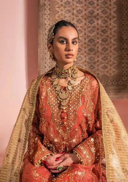 Aik Atelier Wedding Festive 23 LOOK 10 – Rose Gold Designer Dress with intricate embroidery and embellishments. Shop wedding dresses at Maria Faisal.