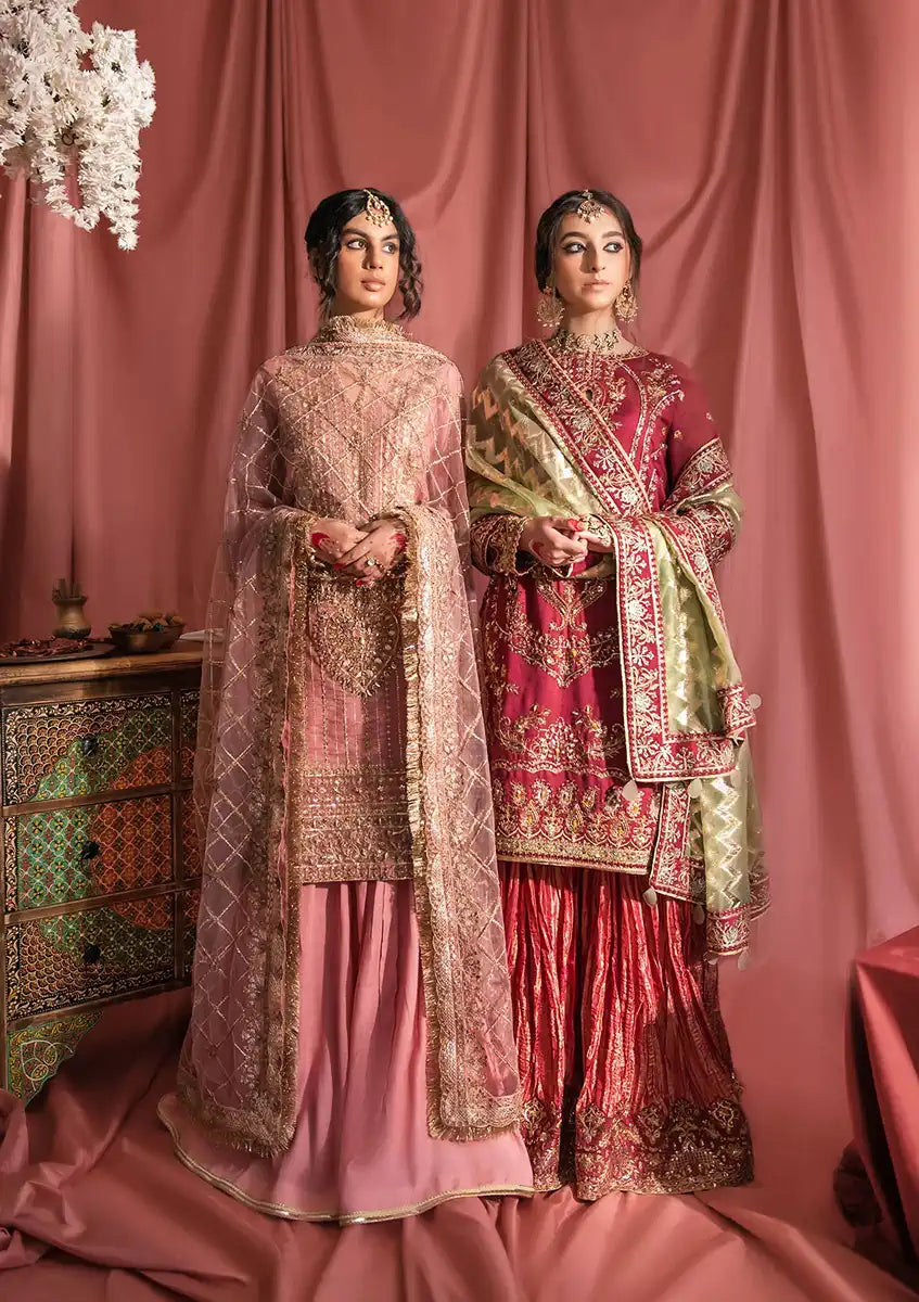 Aik Atelier Wedding Festive 23 LOOK 02 – Pink Designer Dress with intricate embroidery and embellishments. Shop wedding dresses at Maria Faisal.