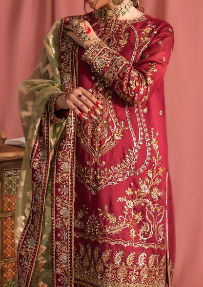 Aik Atelier Wedding Festive 23 LOOK 01 – Red Designer Dress with intricate embroidery and embellishments. Shop wedding dresses at Maria Faisal.