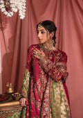 Aik Atelier Wedding Festive 23 LOOK 01 – Red Designer Dress with intricate embroidery and embellishments. Shop wedding dresses at Maria Faisal.