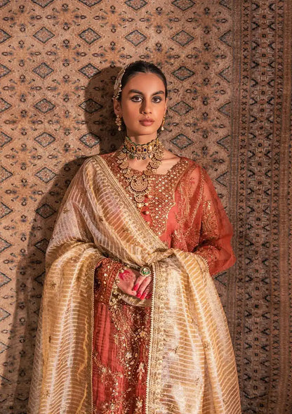 Aik Atelier Wedding Festive 23 LOOK 10 – Rose Gold Designer Dress with intricate embroidery and embellishments. Shop wedding dresses at Maria Faisal.