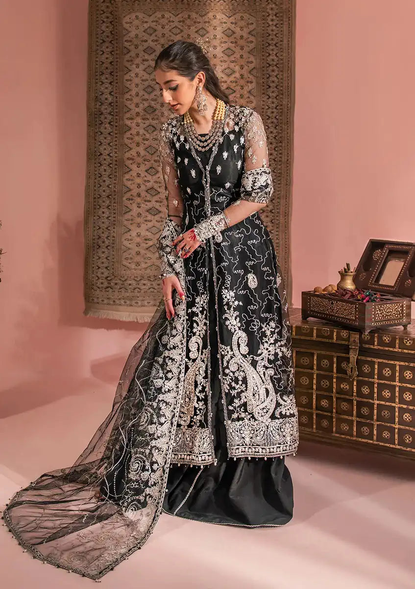 Aik Atelier Wedding Festive 23 LOOK 06 – Black Designer Dress with intricate embroidery and embellishments. Shop wedding dresses at Maria Faisal.
