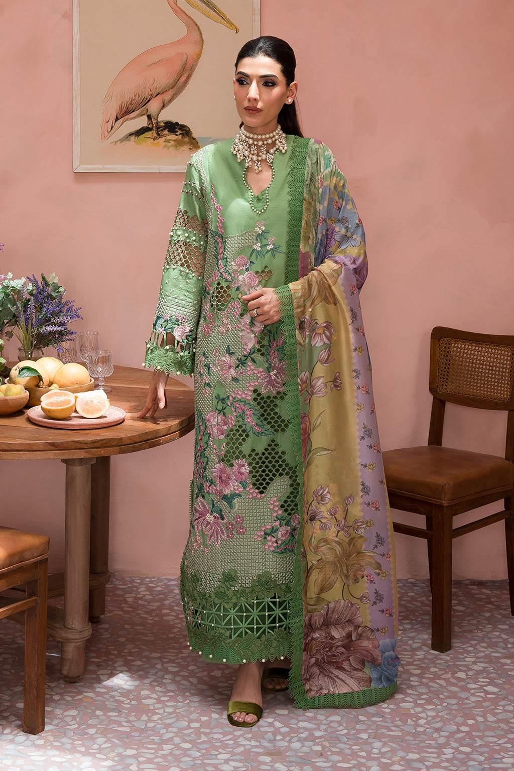 Afrozeh | The Painted Garden Lawn 24 | Celestial Bouquet - Designer Dress with Intricate embroidery and embellishments. Shop elegent wedding dress at Maria Faisal.