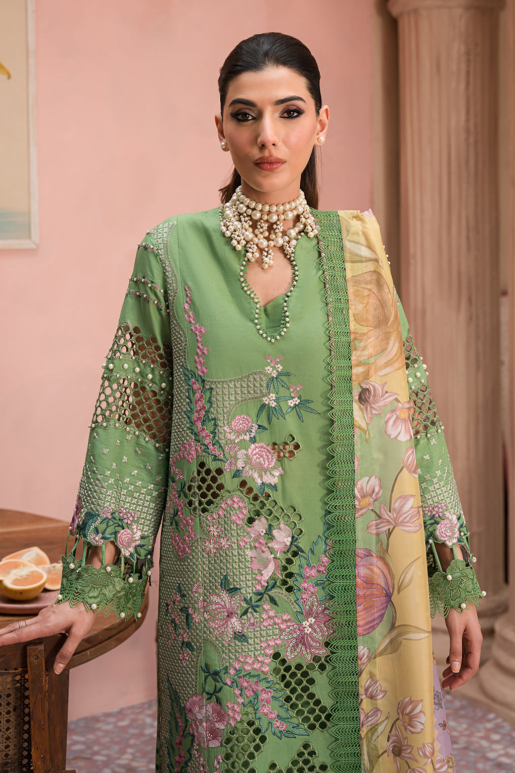 Afrozeh | The Painted Garden Lawn 24 | Celestial Bouquet - Designer Dress with Intricate embroidery and embellishments. Shop elegent wedding dress at Maria Faisal.