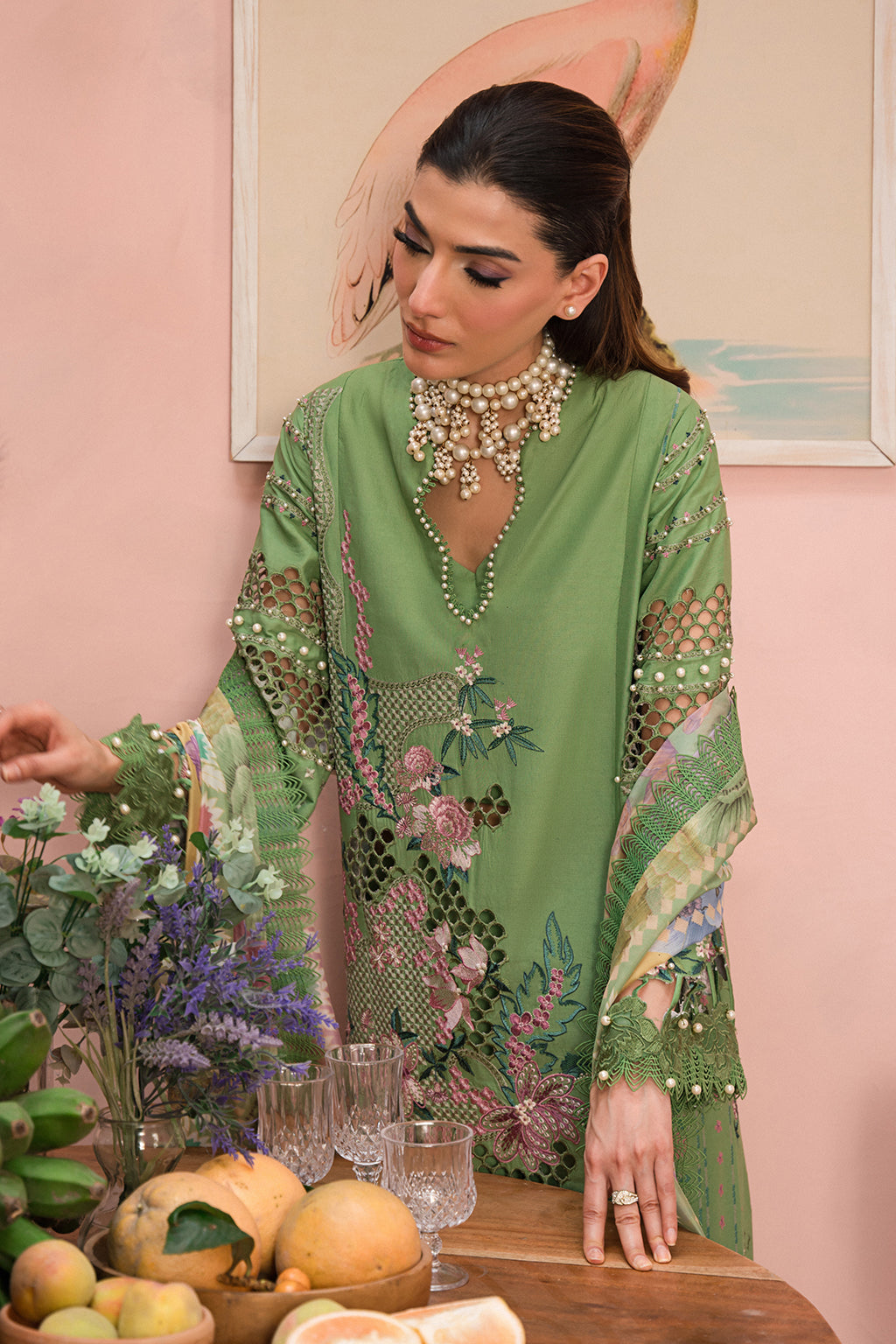 Afrozeh | The Painted Garden Lawn 24 | Celestial Bouquet - Designer Dress with Intricate embroidery and embellishments. Shop elegent wedding dress at Maria Faisal.