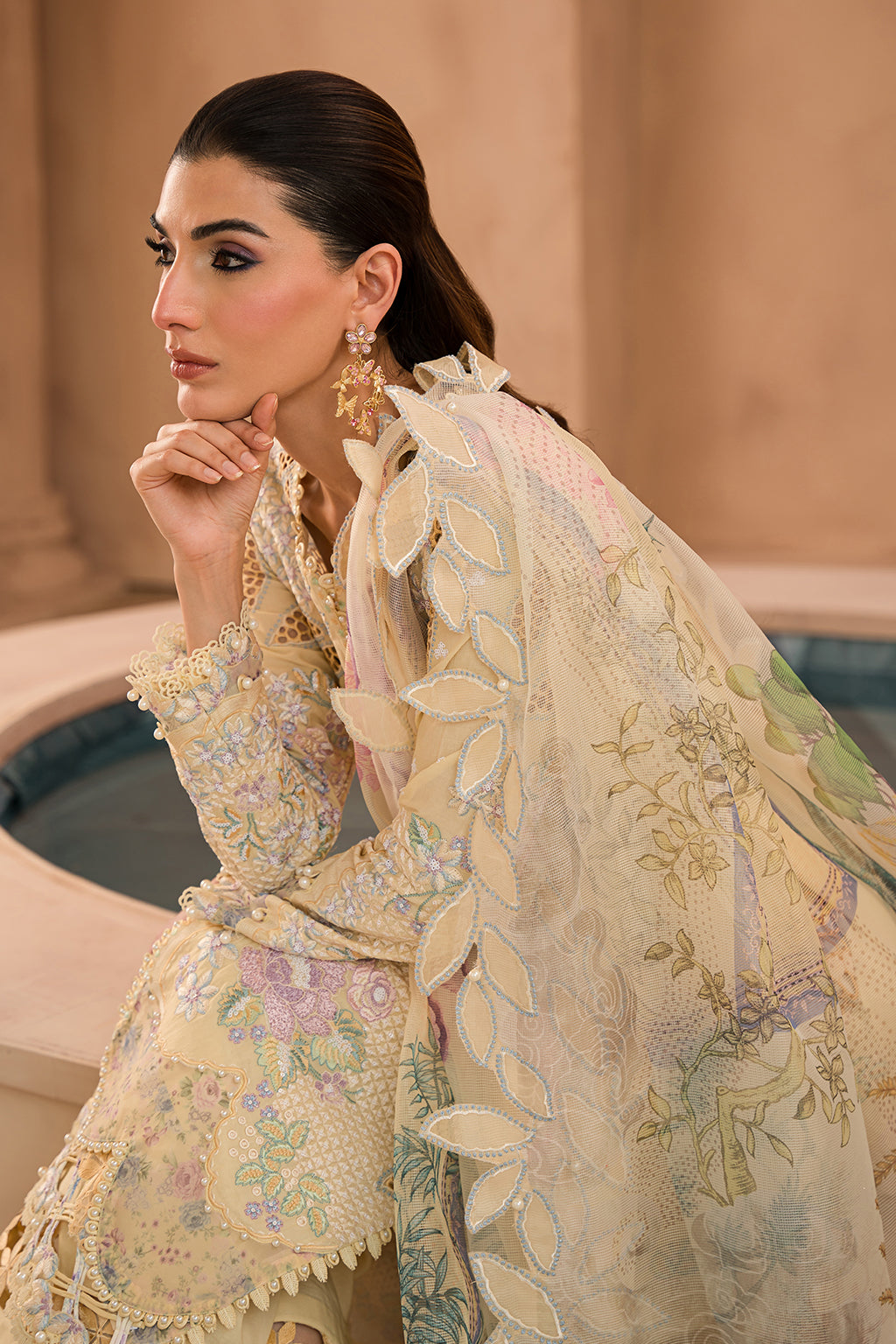 Afrozeh | The Painted Garden Lawn 24 | Sweet Saffron - Designer Dress with Intricate embroidery and embellishments. Shop elegent wedding dress at Maria Faisal.