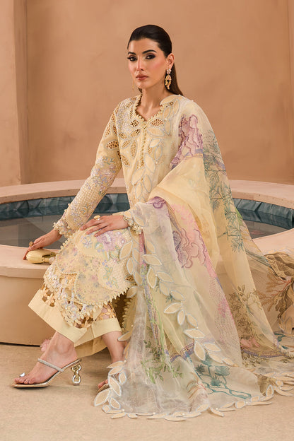 Afrozeh | The Painted Garden Lawn 24 | Sweet Saffron - Designer Dress with Intricate embroidery and embellishments. Shop elegent wedding dress at Maria Faisal.