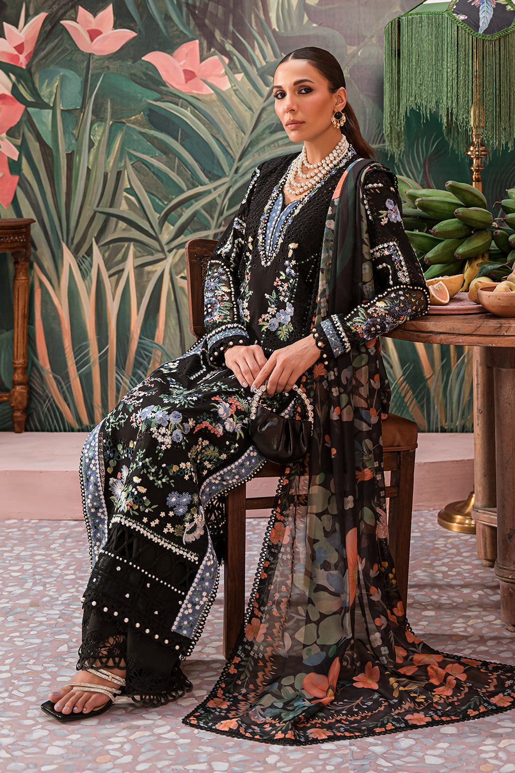 Afrozeh | The Painted Garden Lawn 24 | Midnight Muse - Designer Dress with Intricate embroidery and embellishments. Shop elegent wedding dress at Maria Faisal.
