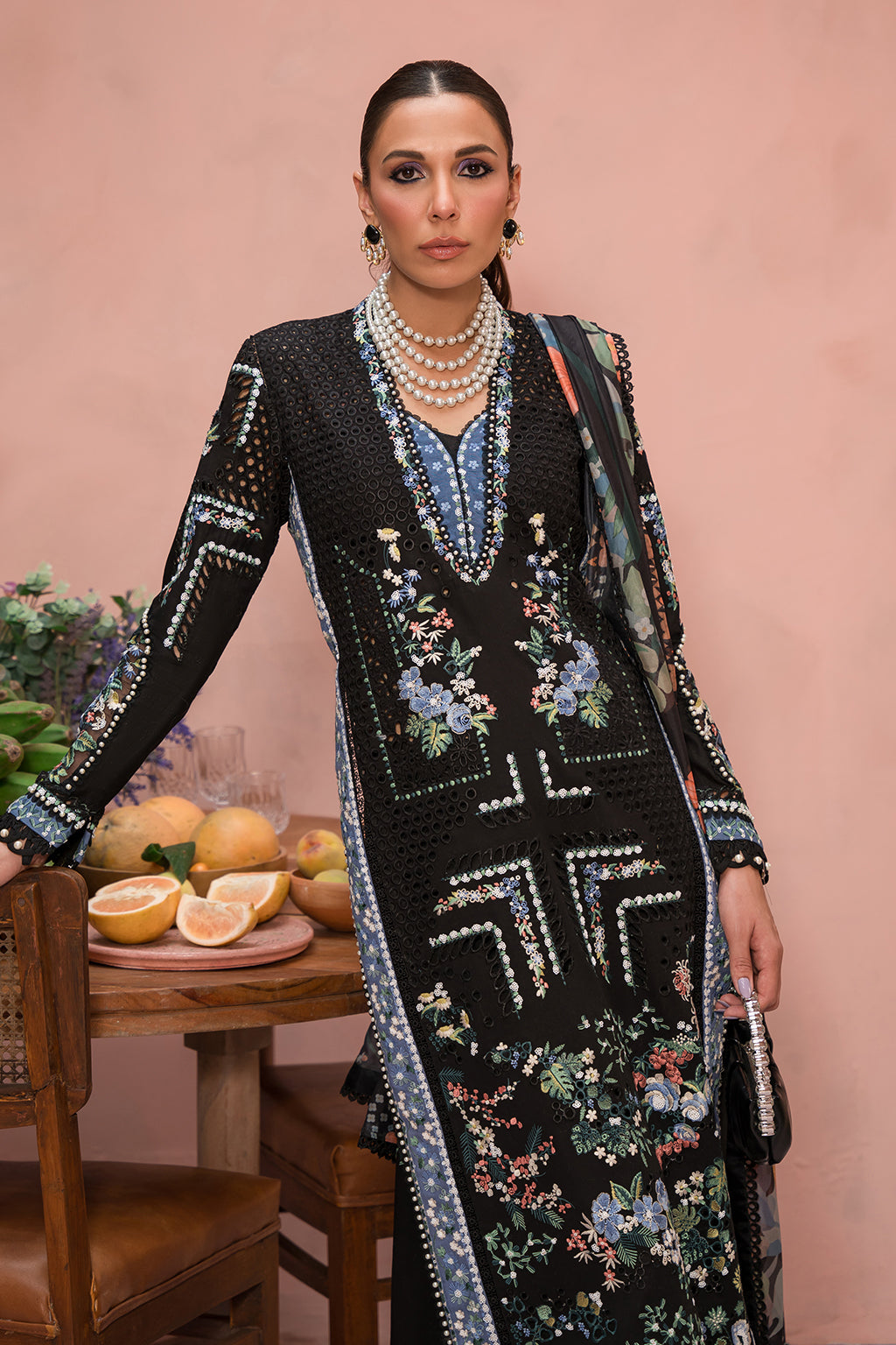 Afrozeh | The Painted Garden Lawn 24 | Midnight Muse - Designer Dress with Intricate embroidery and embellishments. Shop elegent wedding dress at Maria Faisal.