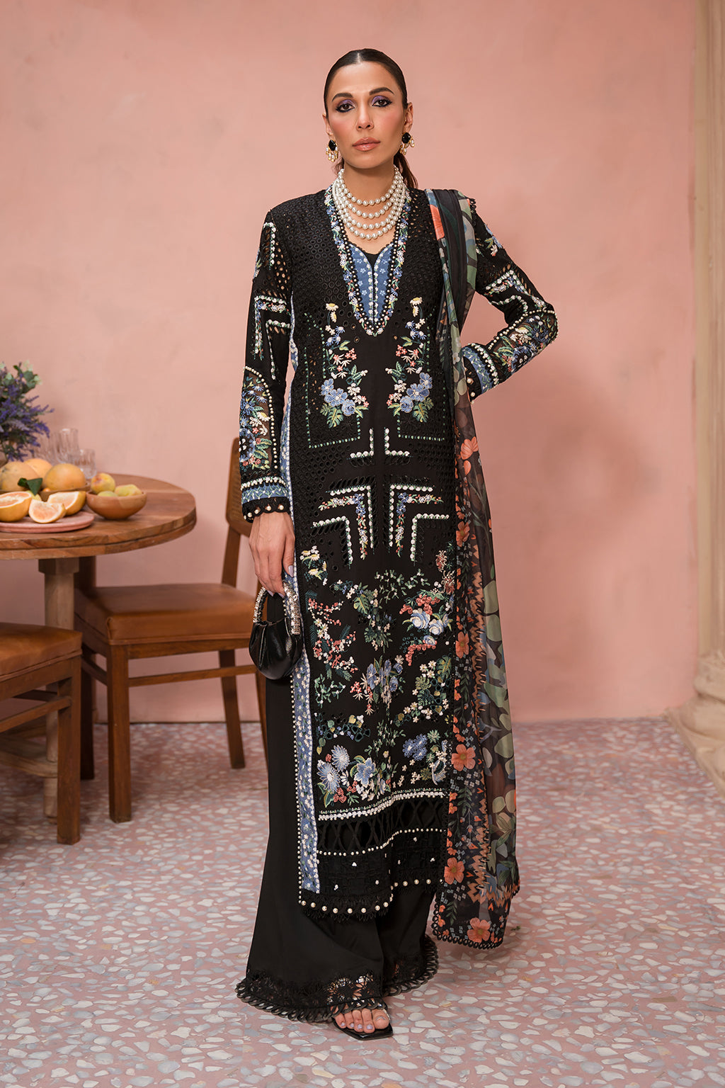 Afrozeh | The Painted Garden Lawn 24 | Midnight Muse - Designer Dress with Intricate embroidery and embellishments. Shop elegent wedding dress at Maria Faisal.
