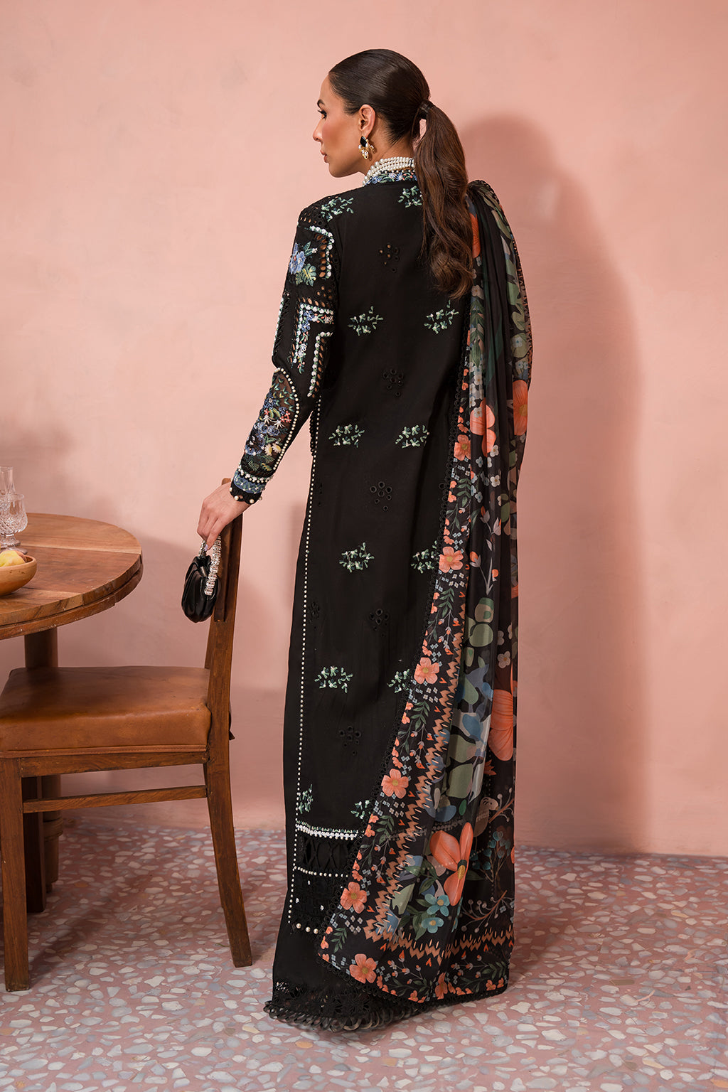 Afrozeh | The Painted Garden Lawn 24 | Midnight Muse - Designer Dress with Intricate embroidery and embellishments. Shop elegent wedding dress at Maria Faisal.