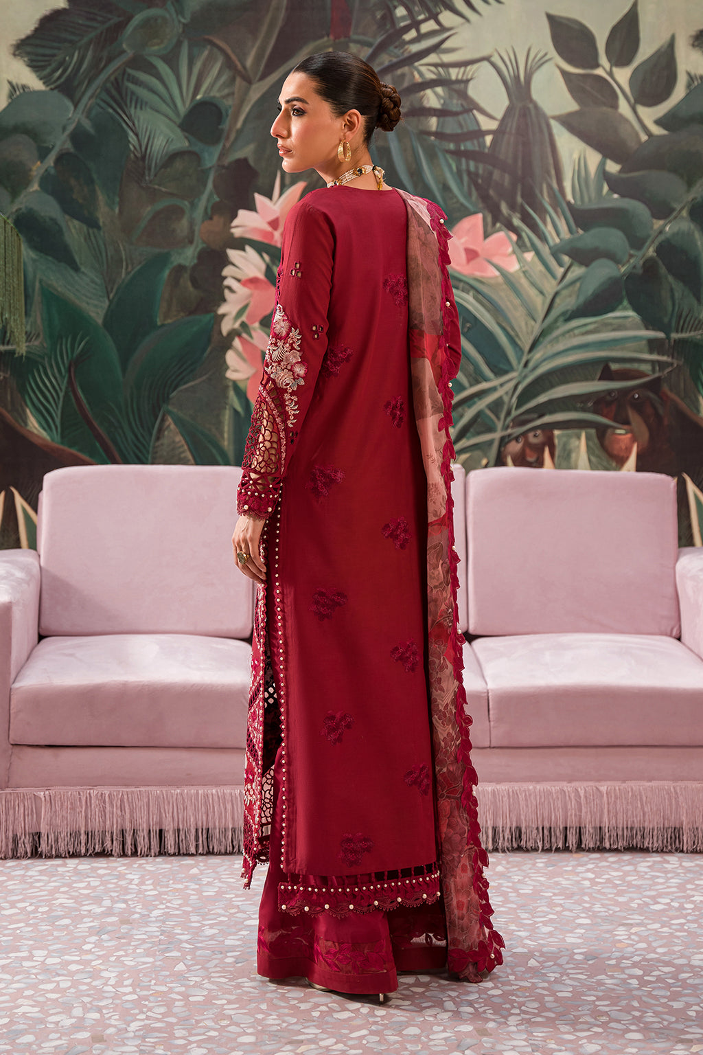 Afrozeh | The Painted Garden Lawn 24 | Dahlia Dusk - Designer Dress with Intricate embroidery and embellishments. Shop elegent wedding dress at Maria Faisal.