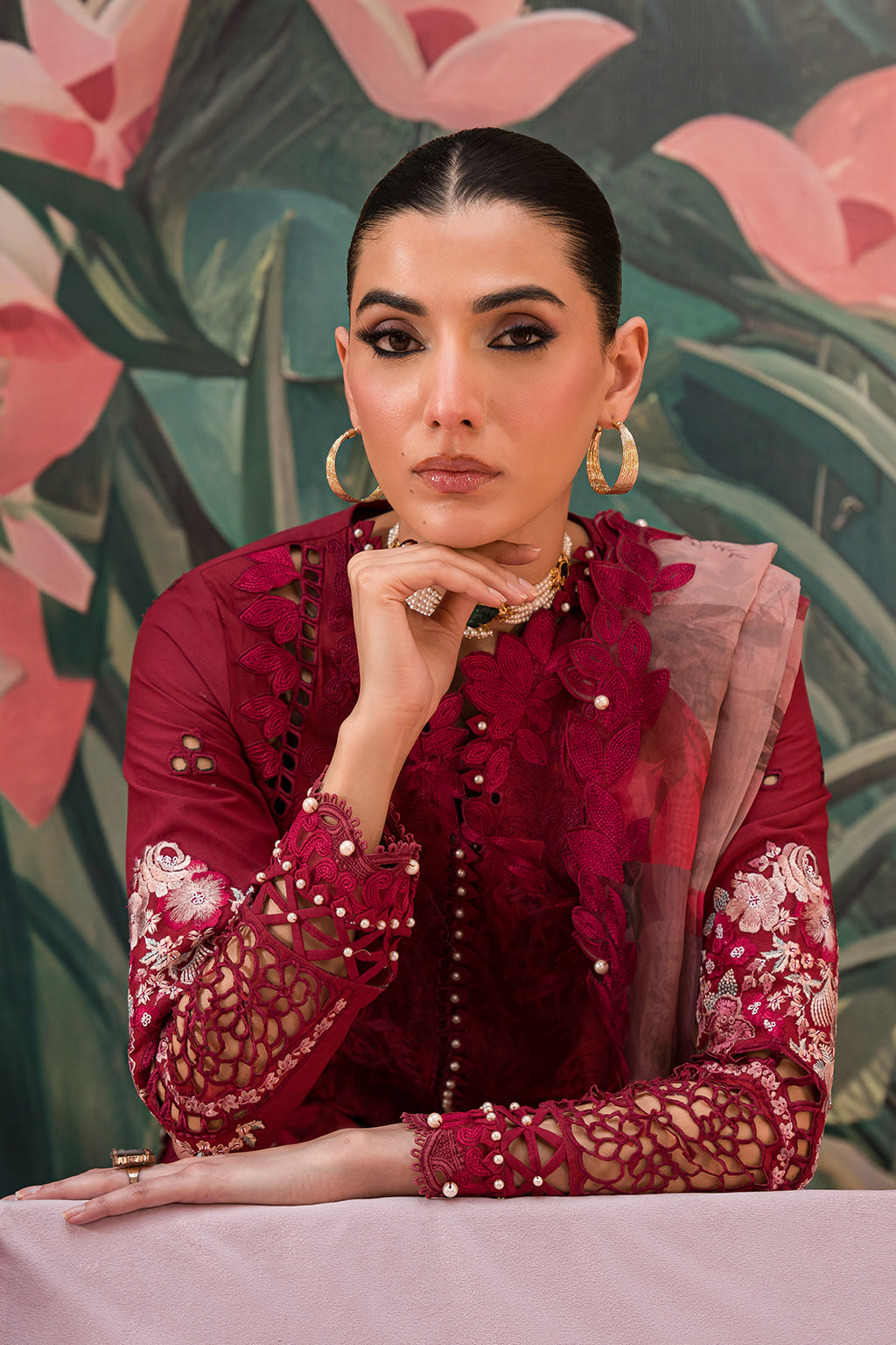 Afrozeh | The Painted Garden Lawn 24 | Dahlia Dusk - Designer Dress with Intricate embroidery and embellishments. Shop elegent wedding dress at Maria Faisal.