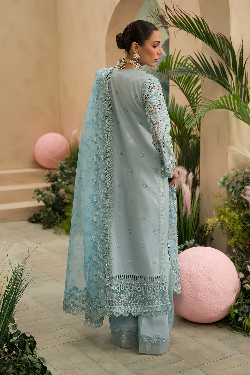 Afrozeh | The Painted Garden Lawn 24 | Serene Sapphire - Designer Dress with Intricate embroidery and embellishments. Shop elegent wedding dress at Maria Faisal.