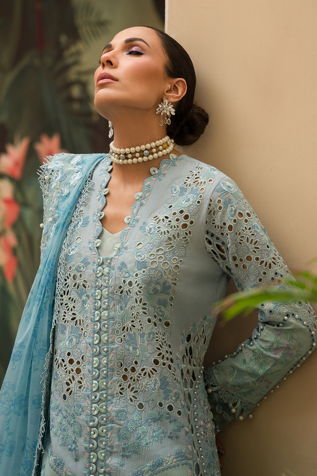 Afrozeh | The Painted Garden Lawn 24 | Serene Sapphire - Designer Dress with Intricate embroidery and embellishments. Shop elegent wedding dress at Maria Faisal.